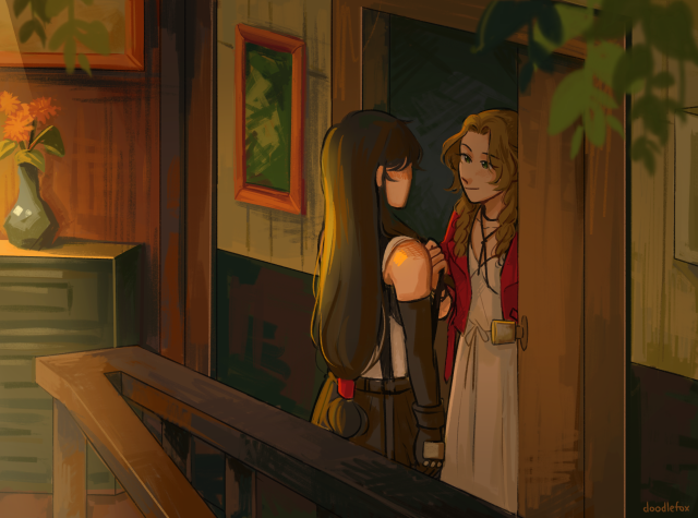 some scenario where tifa stays over and aerith tells her to come to her room at midnight or whatever