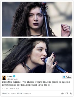 weallheartonedirection:  Lorde found a photoshopped pic of herself and tweeted an untouched real one