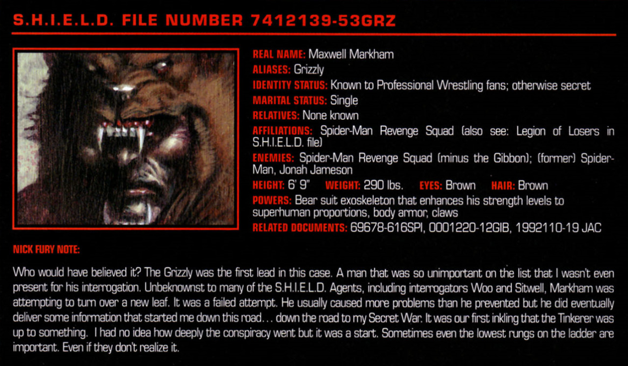 why-i-love-comics:  Grizzly info page