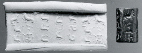 met-ancient-art:Cylinder seal, Ancient Near Eastern ArtMedium: Hematite (?)Rogers Fund, 1968Metropol