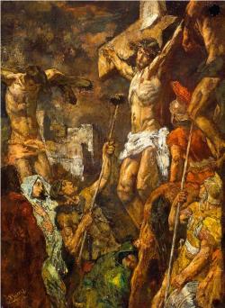 Johannes Hendricus Jurres (1875-1946) - Crucifixion, oil on canvas, 39 x 28 cm. 