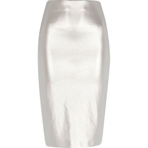 River Island Silver metallic pencil skirt ❤ liked on Polyvore (see more white pencil skirts)
