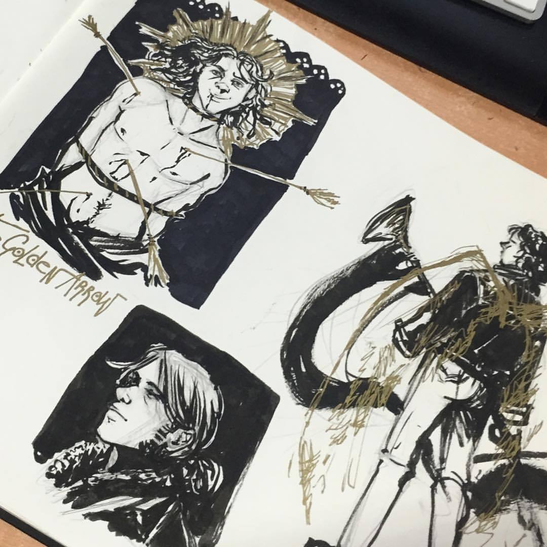 florizel-of-bohemia:  Pretty boys #ink #art #golden #gold #black #drawing #sketch