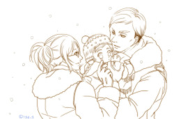 hasutsuki-toru:  eruhan family, snowy day. ( ･ิω･ิ)♥(° ꒳ °)♥j([∂]ω[∂])し 