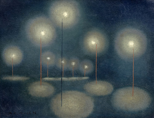 thunderstruck9:jareckiworld:František Hudeček — Lamps in the Fog  (oil on cardboard, 1946)František 