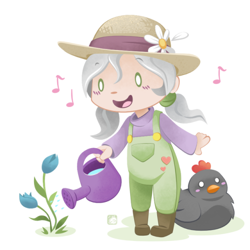 Posted this sketch on Twitter and it ended up getting enough attention for me to get back to it and finish it. My character from Stardew Valley. Her name is Persephone, she likes flowers, void chickens, and daydreaming about her future husband.