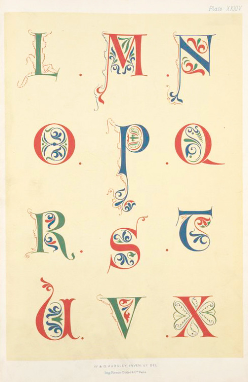 George Ashdown Audsley, Twelth century alphabet of initial letters, 1882. Polychromatic decoration a