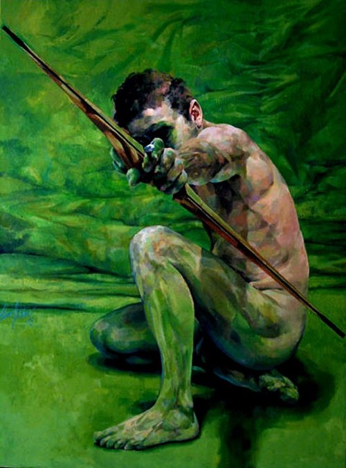 missinglinksblog:  Glenn Ibbitson /United Kingdom.“Emerald Archer”, 2003.Acrylic and oil on canvas.
