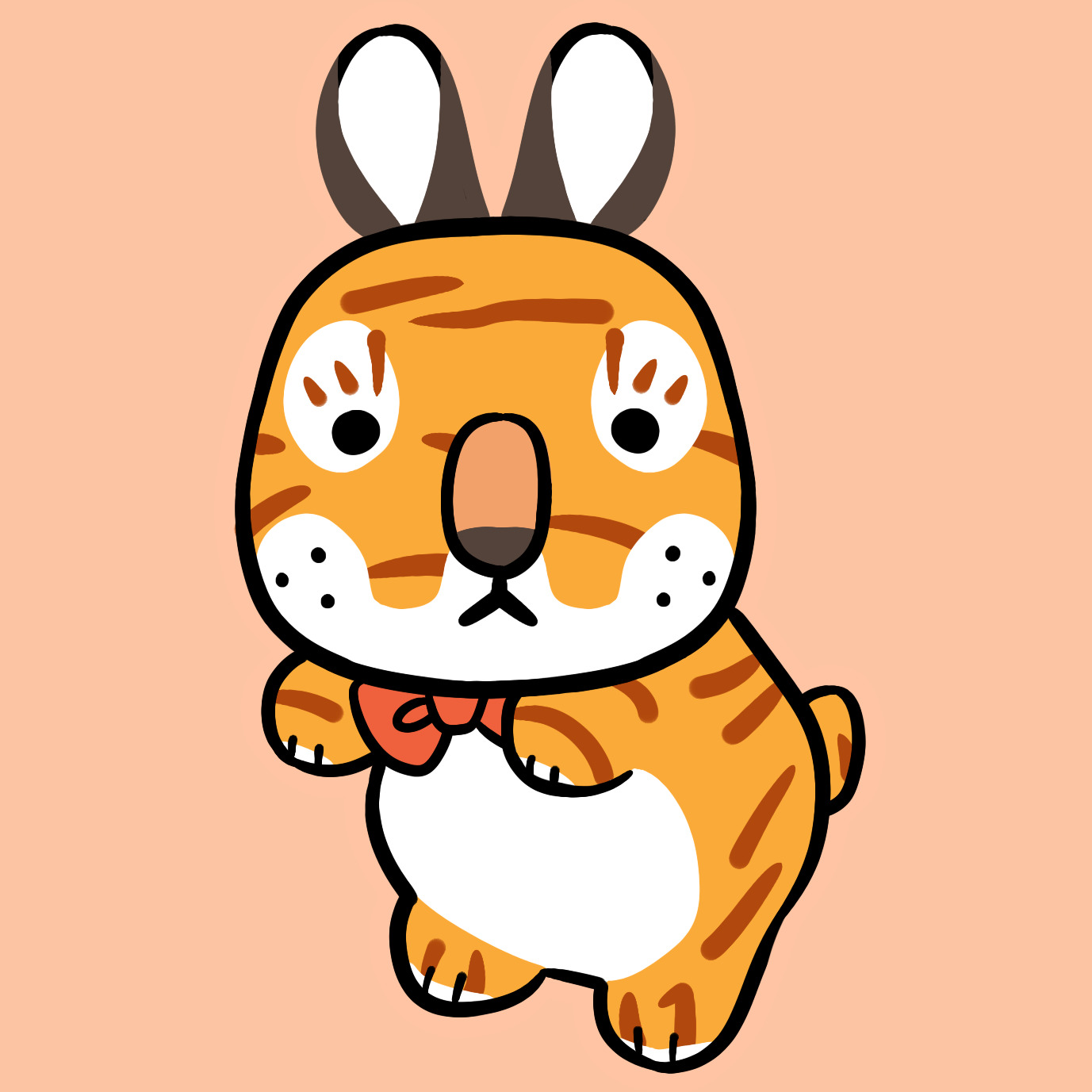Pomelo, the same kind of creature, drawn the same way, only its coat is the orange of a normal tiger