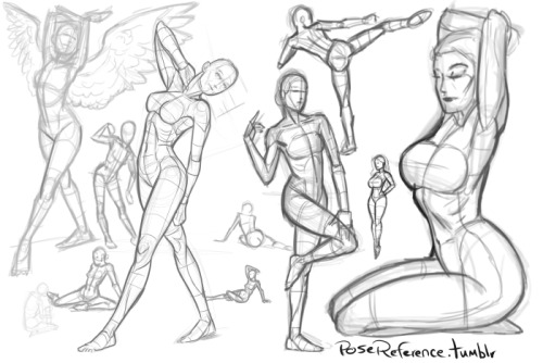 posereference:  Gesture warm-ups, the simple and quick drawings to just get the creative juices flowing.Try not to make every drawing sacred in your mind. Just draw quickly.