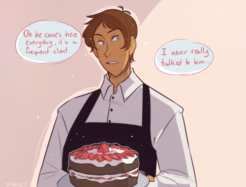 nagareboshi22:  starleting:  since some people asked for this, here is the second part of bakery au! Keith is still pining and hopeless  @goddessoftheworld