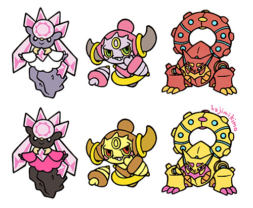 hajimikimoart:Shiny Diancie, Hoopa, and Volcanion stickers now available in my Storenvy!