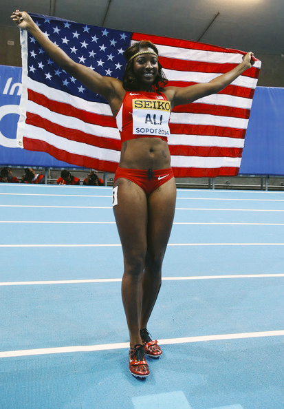 Nia Ali after winning the 60mH final at the World Indoor Championships 2014, in Sopot.