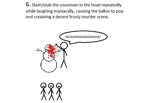 thedarksideofnerd:  tastefullyoffensive:  Frosty Murder Scene Prank [via]    It needs to snow so I can do this!  Need to say more ???