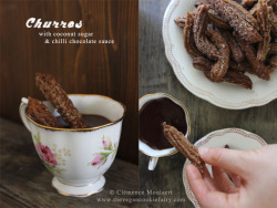 veganfoody:  Churros with Coconut Sugar and Chili Chocolate Sauce