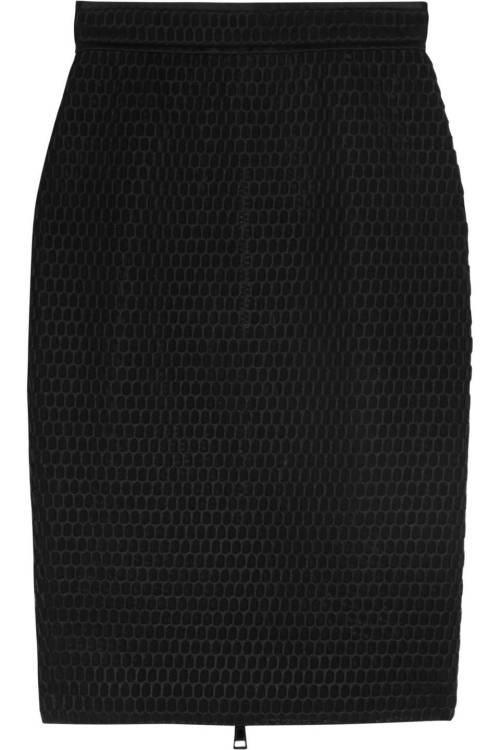 Bonded mesh pencil skirt with net overlay