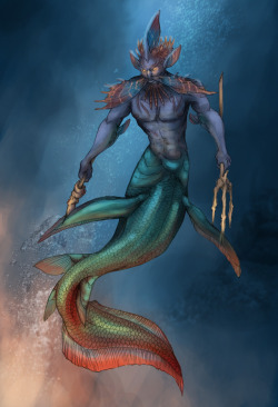 feradami:  My latest digital color painting study - a triton, suggested by my momIt was fun…I never did a triton before ~