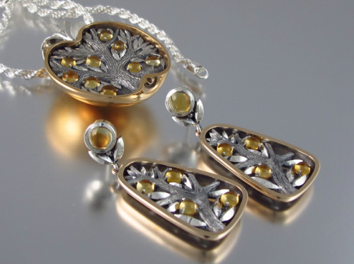 We recently completed these Apple Tree earrings with citrines as a matching peice to the Apple Tree 