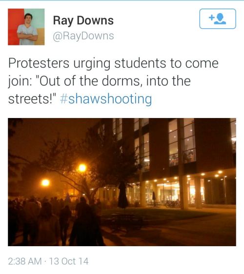 socialjusticekoolaid:   Happening Now (10.13.14): Thousands of students from SLU join Ferguson and Shaw protesters, in solidarity with their fight for justice for victims of police brutality. This is a movement in action. #staywoke #fergusonoctober  I’m