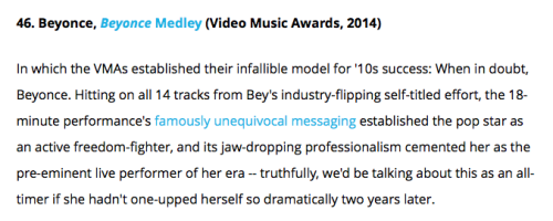 Billboard named Beyoncé&rsquo;s Lemonade Medley at the 2016 VMAs as The Greatest Award Sh