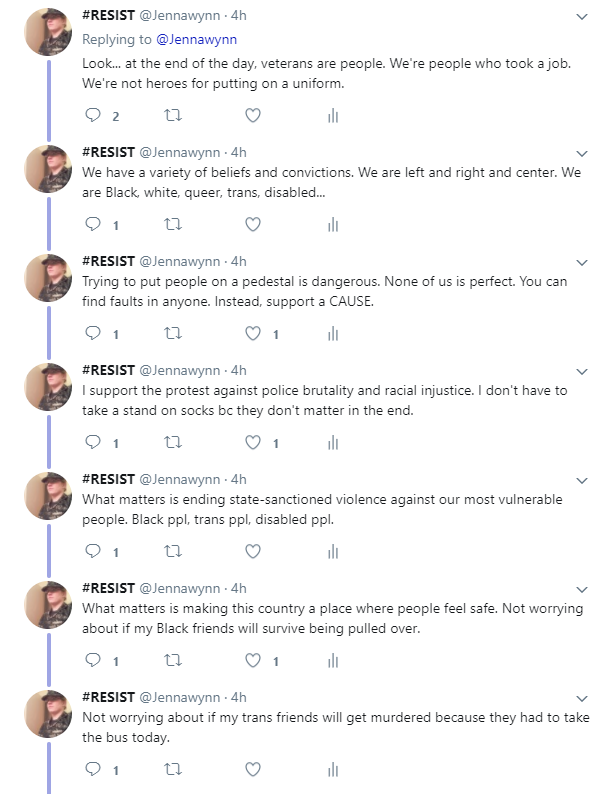 jennawynn:  I don’t want to be called a hero, but if you’re going to call vets