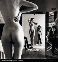 carmenicadiaz:  Self-portrait  by Helmut Newton with his wife June and models, Paris, 1981