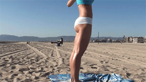 Hot babe workout at the beach