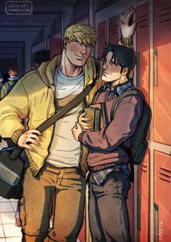 cris-art:    “Can I carry your books?”, Teddy and Billy.Hope you like it! ♥
