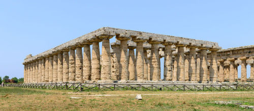 via-appia:Second temple of Hera in Paestum, Italy.Greek, 460–450 BC