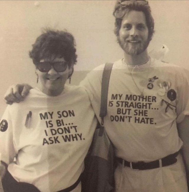 lostinhistorypics:A mother and her son on their way to a pride walk, 1985.