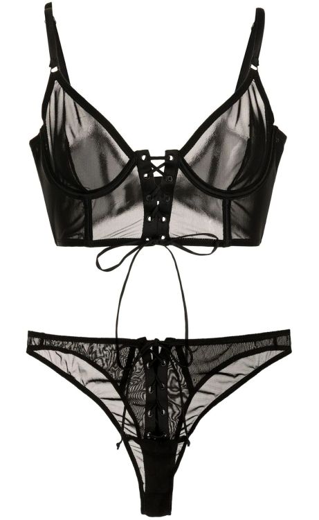 martysimone:Kiki de Montparnasse | Claire Corset Bra + Corset Panty in sheer mesh + lace-up closure