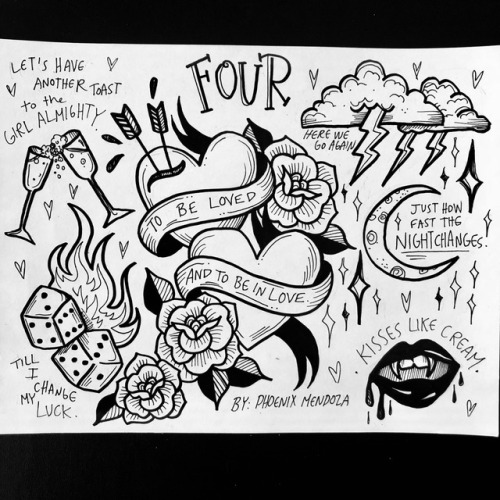 horsegirlharry: For @1dfanworksforcharity!!! Two flash sheets inspired by every song on Four. They w