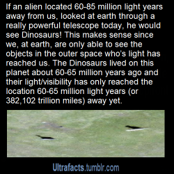brokendildo:  ultrafacts:  realanomaly:  katieb003:  ultrafacts:  Source  For more posts like this, follow Ultrafacts  …………what. Can someone……….what.  It’s like the how the sun’s light takes 8 minutes to hit us. Space is so big that