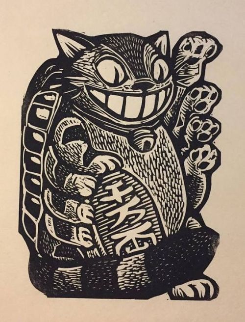 Maneki Neko Bus Linocut Cat - Print Design Inspiration https://www.pinterest.com/pin/367817494571050