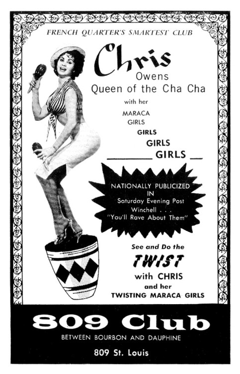 gameraboy:  Do the twist with Chris and her twisting maraca girls! New Orleans ad, 1962. Via and everything else too.