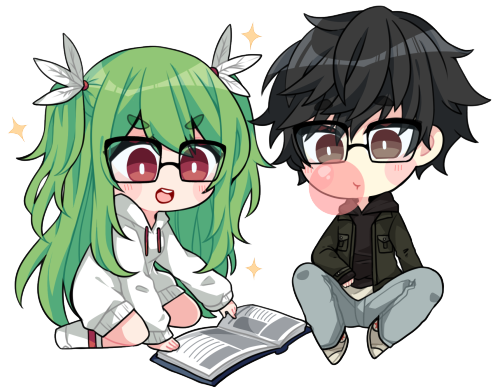 ^ q^)9 Did an art giveaway on Twitter for a chibi couple. This was the prize! A very cute pair of OC