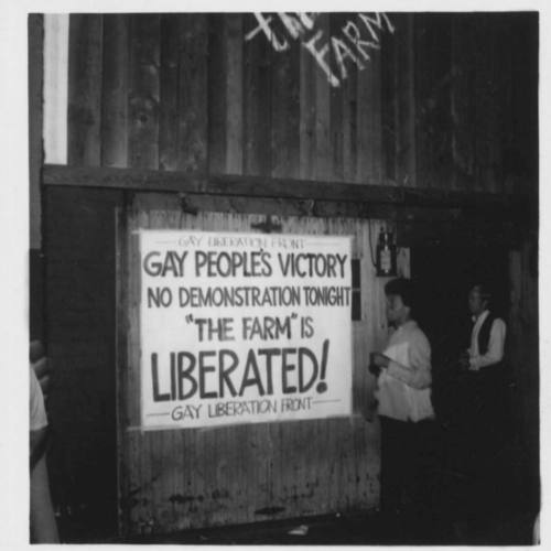 Gay Liberation Front announcing the liberation of The Farm, West Hollywood, October 1970. In the fa