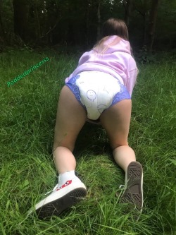 paddedprincesss:  Forest walk with daddy and he sneaked a suppository in my bum!! Then made me crawl in the grass in my dirty nappy because I’m only a baby apparently 🙈🍼