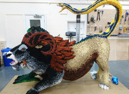 tyfye49: jenndragonarts:  ignigeno:  The chimera I designed for our new LEGO show. I cannot express how much of a labor of love this was. It took over 100 hours just to design, let alone build and is one of the largest and most complex sculptures I’ve