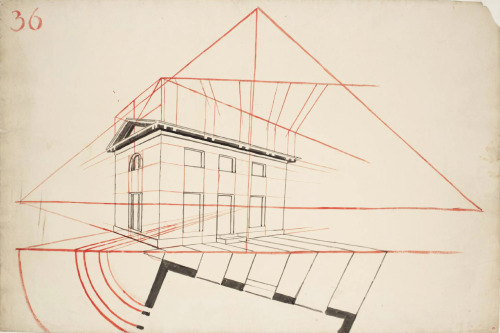 Joseph Mallord William Turner, Lecture Diagram 36: Basic Perspective Construction of a House, 1810