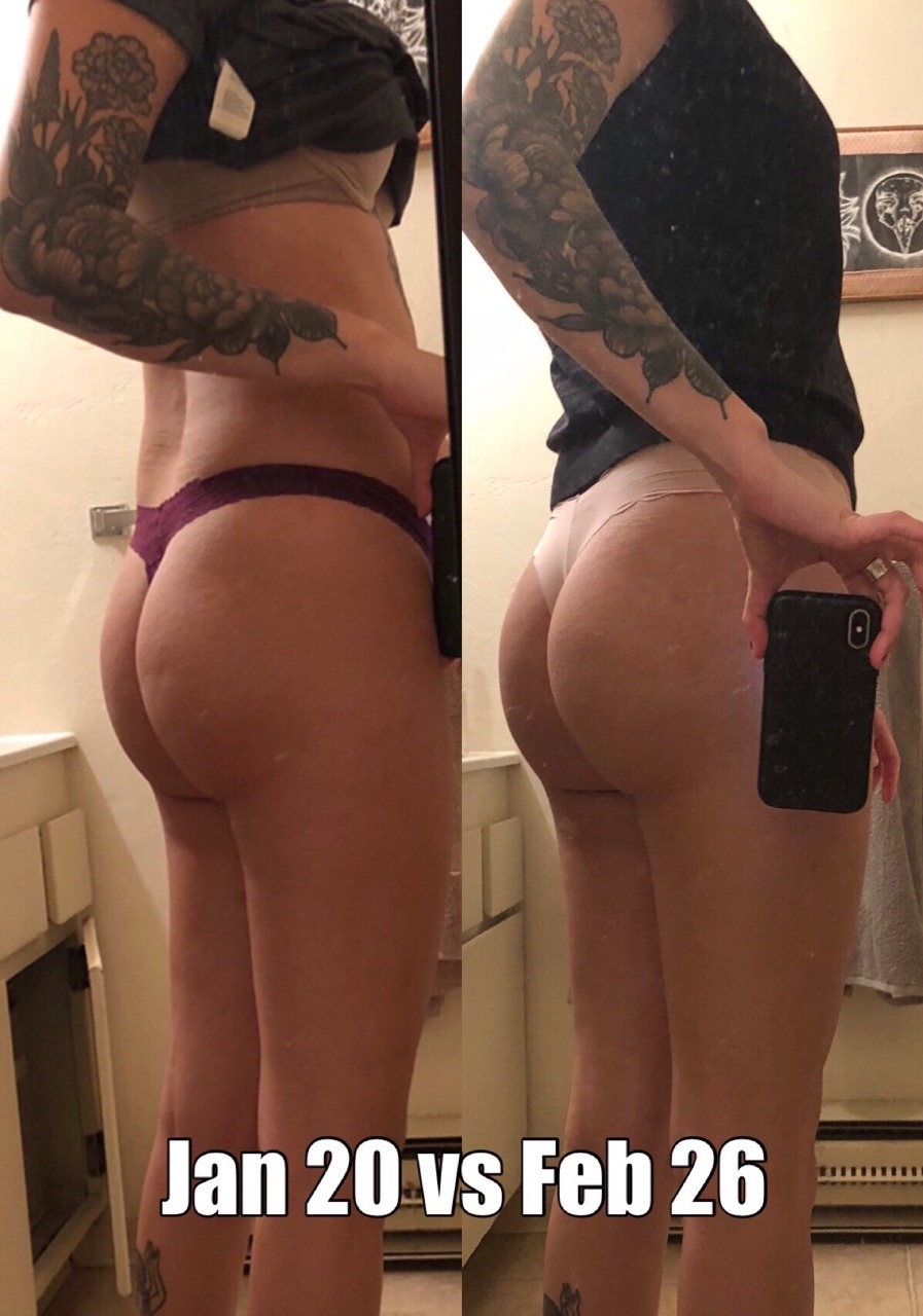 emmelynotemily:  OKAY YALL.  CHECK OUT MY BOOTY GAINS, about a month apart. Started