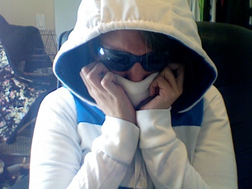 lampfaced:  OOPS I MADE A TAILGATE HOODIE AND DUG UP MY BLUE LAB GOGGLES AND A WHITE FLEECE NECKWARMER  AND THESE HAPPENED I’m sorry I’ve been working on this hoodie for longer than I’d like to admit and it’s been a pain because I have no sewing