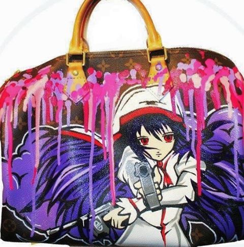 Kawaii love this Japanese Manga Artwork we painted on this vintage Vuitton speedy bag ! For more Ama