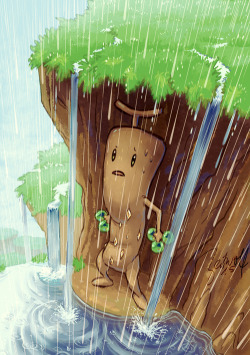 chubbysharks:  Sudowoodo, how did you get into this situation??? Need to practice all kinds of stuffs… like rain (the stripey stuff), water (the blue stuff), ripples (the ring-y things), grass (the green stuff)…  