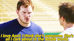 isobelstevenz:  all the things i ship ★ april ludgate and andy dwyer  april, you are the most awesome person i have ever known in my entire life. i vow to protect you. from danger. and i don’t care if i have to fight an ultimate fighter, or a bear,