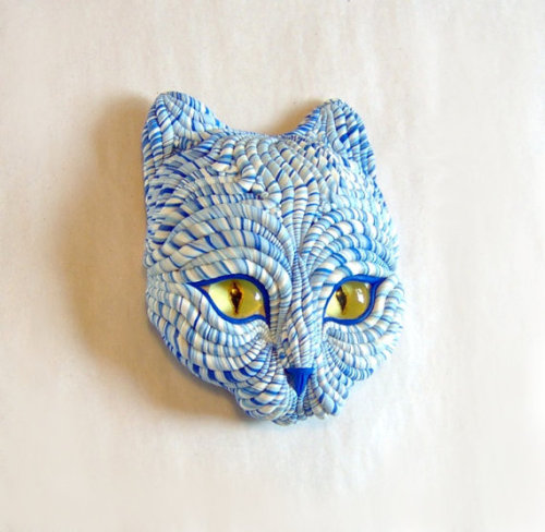 sociableperson:  Blue Cosmic Cat Sculpture by JanePriserArts
