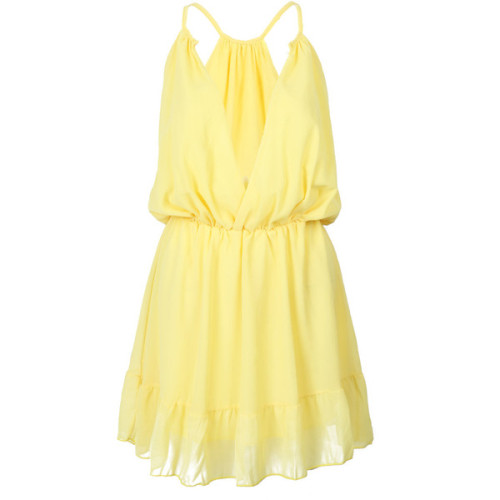 Yellow Plunge Neck Elastic Wasit Dress ❤ liked on Polyvore (see more beige dresses)