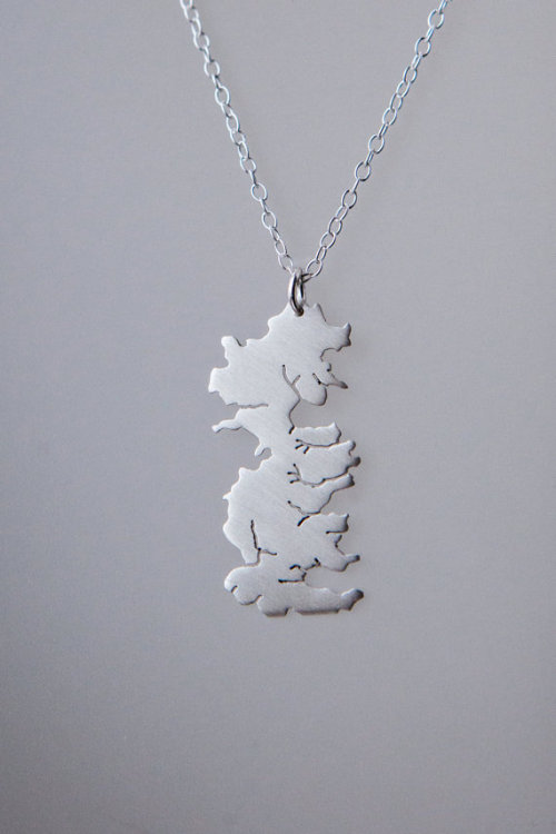 aubergdesigns:Game of Thrones Jewelry Westeros Map Necklace, Silver and Gilding Metal Game of Throne