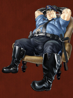 thebigbearcave:  tubbinlondon:  midnightrazor246:  http://chubby4me.tumblr.com/ this one is my favorite.  Give me that cop/cock!!!  VERY GOOD WORK.  MORE!   WILL THE ARTIST PLEASE COMMUNICATE WITH ME? I WANT TO ASK A QUESTION 