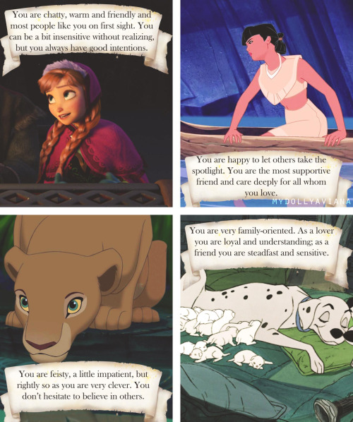 mydollyaviana:What Your Favourite Disney Female Character Says About You - for male photoset click h